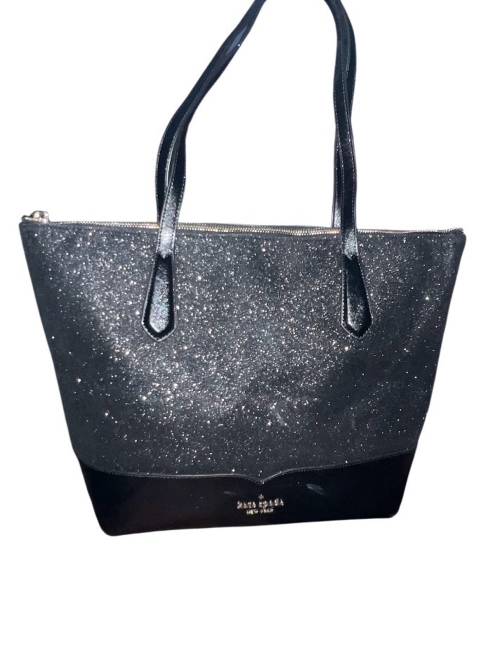 Kate Spade Black Glitter Tote with Glossy Trim